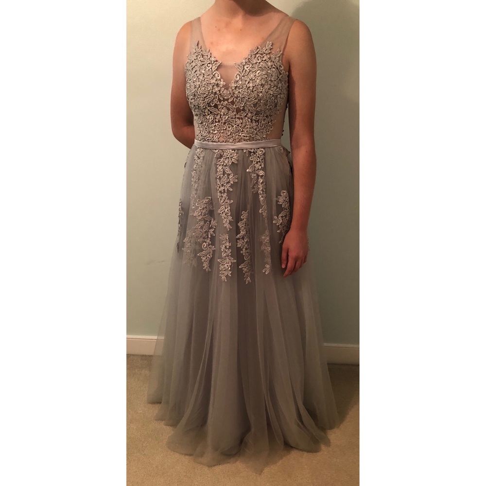 Brand new bluish-gray prom/formal dress